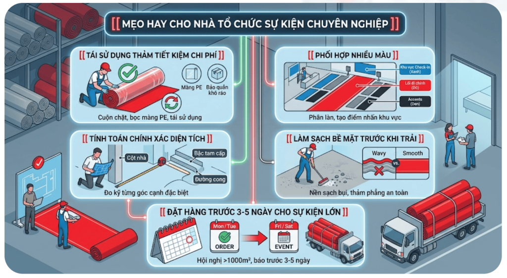 7 mẹo gi&uacute;p tận dụng tối đa nguồn thảm đỏ sự kiện gi&aacute; sỉ