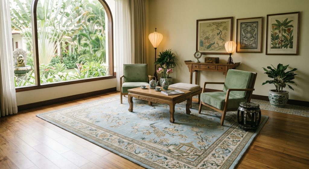 Thảm phong cách Indochine hoạt tiết vintage Phục Hưng Á Đông
