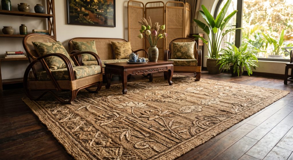 Thảm phong cách Indochine bằng sợi đay (jute) dệt thủ công