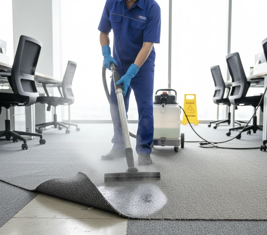 Giặt thảm tại chỗ là hình thức phổ biến trong dịch vụ giặt thảm văn phòng, phù hợp với các khu vực làm việc cần vệ sinh nhanh và hạn chế gián đoạn hoạt động