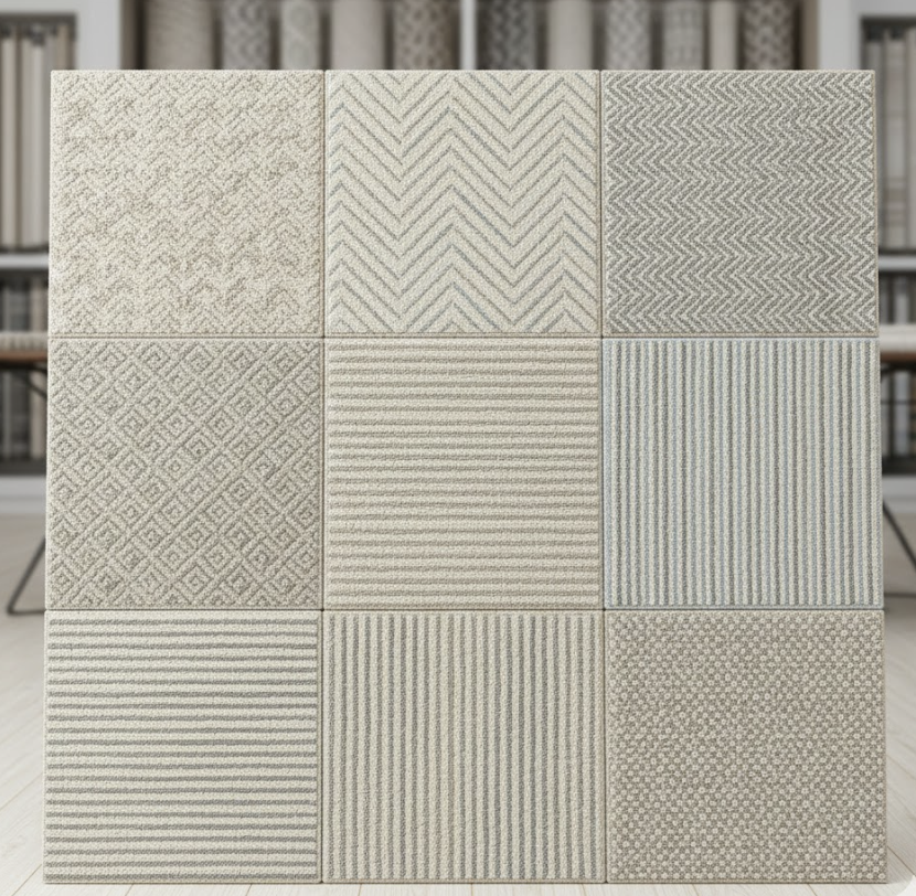 Khi review thảm Bỉ trực tiếp tại kho, các mẫu có tông be, ghi và xanh pastel cho thấy khả năng phối nội thất linh hoạt, đặc biệt ở những thiết kế ưu tiên sự tinh giản.