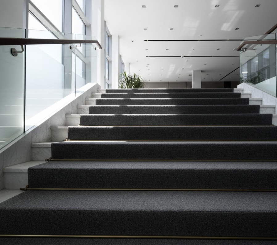 Sau khi lắp đặt thảm trải sàn cầu thang, bề mặt bậc thang ổn định hơn và giảm rõ rủi ro trượt ngã trong sinh hoạt hằng ngày