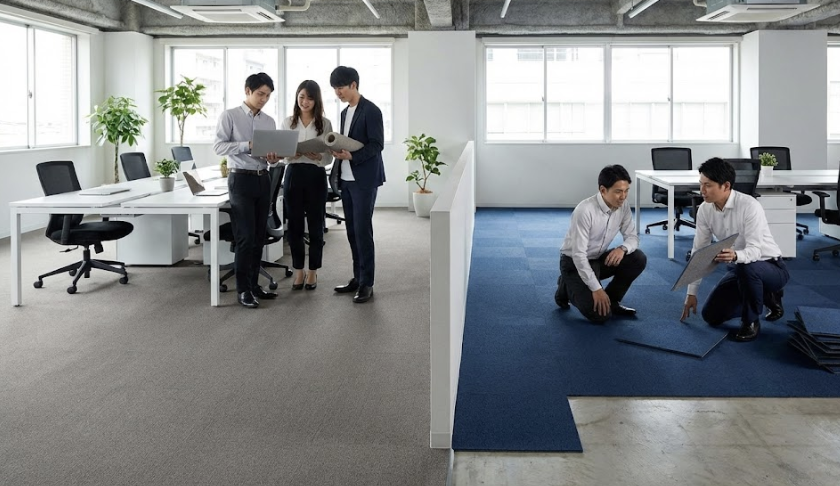 Với startup, lựa chọn thảm văn phòng giá rẻ không chỉ dựa vào giá mua ban đầu mà còn phụ thuộc thời gian thuê và khả năng thay đổi bố trí trong tương lai