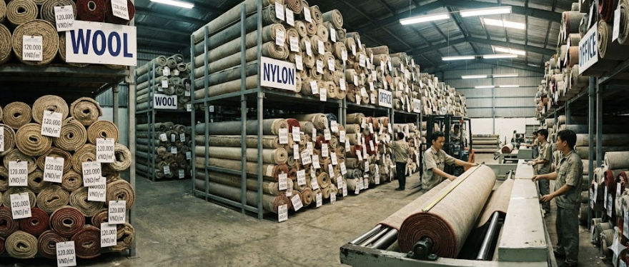 Khi mua thảm giá rẻ tại xưởng, mức giá theo mét vuông thường chỉ phản ánh chi phí vật liệu ban đầu. Vận chuyển, keo dán và nhân công thi công mới là những yếu tố quyết định tổng chi phí thực tế khi đưa thảm vào sử dụng