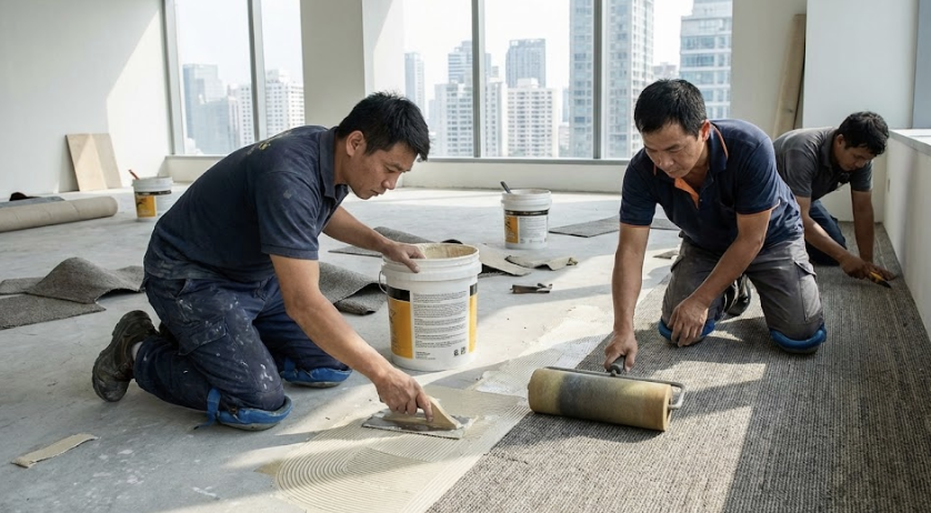 Với nhiều dòng thảm giá rẻ, việc thi công đúng kỹ thuật vẫn đòi hỏi nhân công có kinh nghiệm, đặc biệt ở các khâu dán keo, nối mép và bo chân tường. Chi phí thi công vì vậy cần được tính song song với giá mua thảm để tránh phát sinh ngoài kế hoạch