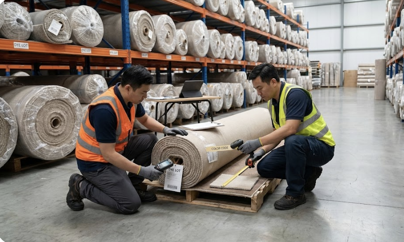 Thảm kh&aacute;ch sạn 5 sao được kiểm tra kỹ lưỡng ngay từ kh&acirc;u tiếp nhận để đảm bảo đồng nhất m&agrave;u sắc v&agrave; th&ocirc;ng số kỹ thuật cho to&agrave;n bộ dự &aacute;n