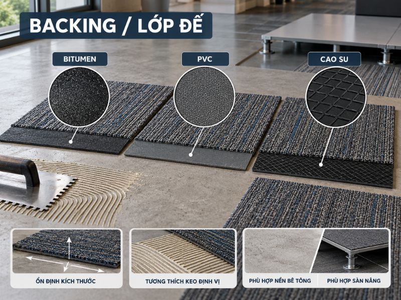 C&aacute;ch viết backing hoặc lớp đế trong spec thảm văn ph&ograve;ng