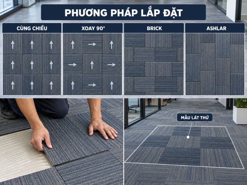 Bản spec thảm văn ph&ograve;ng cần n&ecirc;u r&otilde; phương ph&aacute;p lắp đặt v&agrave; y&ecirc;u cầu tr&igrave;nh mẫu l&aacute;t thử