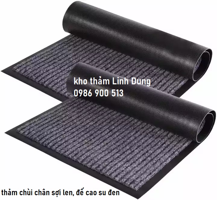 Thảm lau chân sợi len tổng hợp đế cao su đen