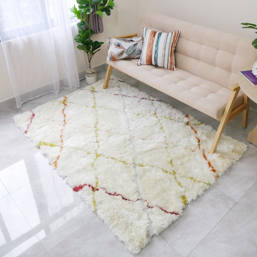 Thảm trải s&agrave;n ph&ograve;ng kh&aacute;ch mẫu mới 2026 l&ocirc;ng cừu dệt sợi mịn h&igrave;nh học (Geometric)