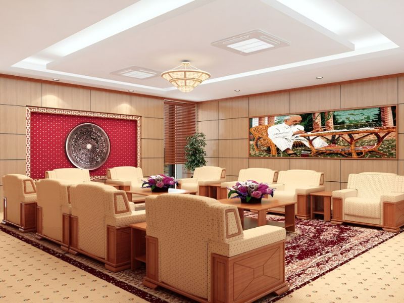 Với thảm trải sàn phòng khánh tiết, thiết kế phải đồng bộ với trần, tường, rèm, hệ thống đèn, bàn ghế và trục kiến trúc chính